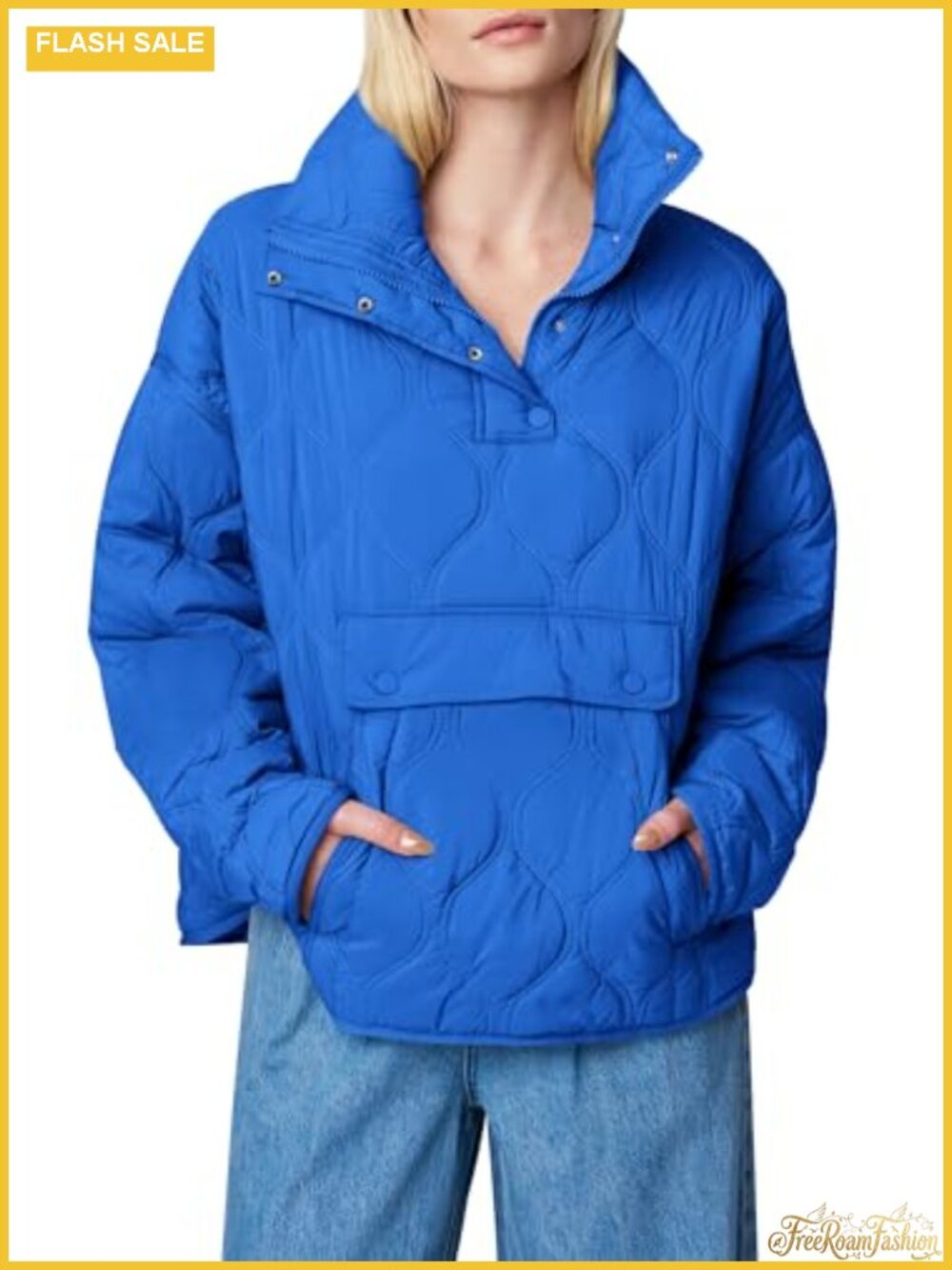 Womens Quilted Puffer Jacket Half Zip Pullover Lightweight Cocoon Coat